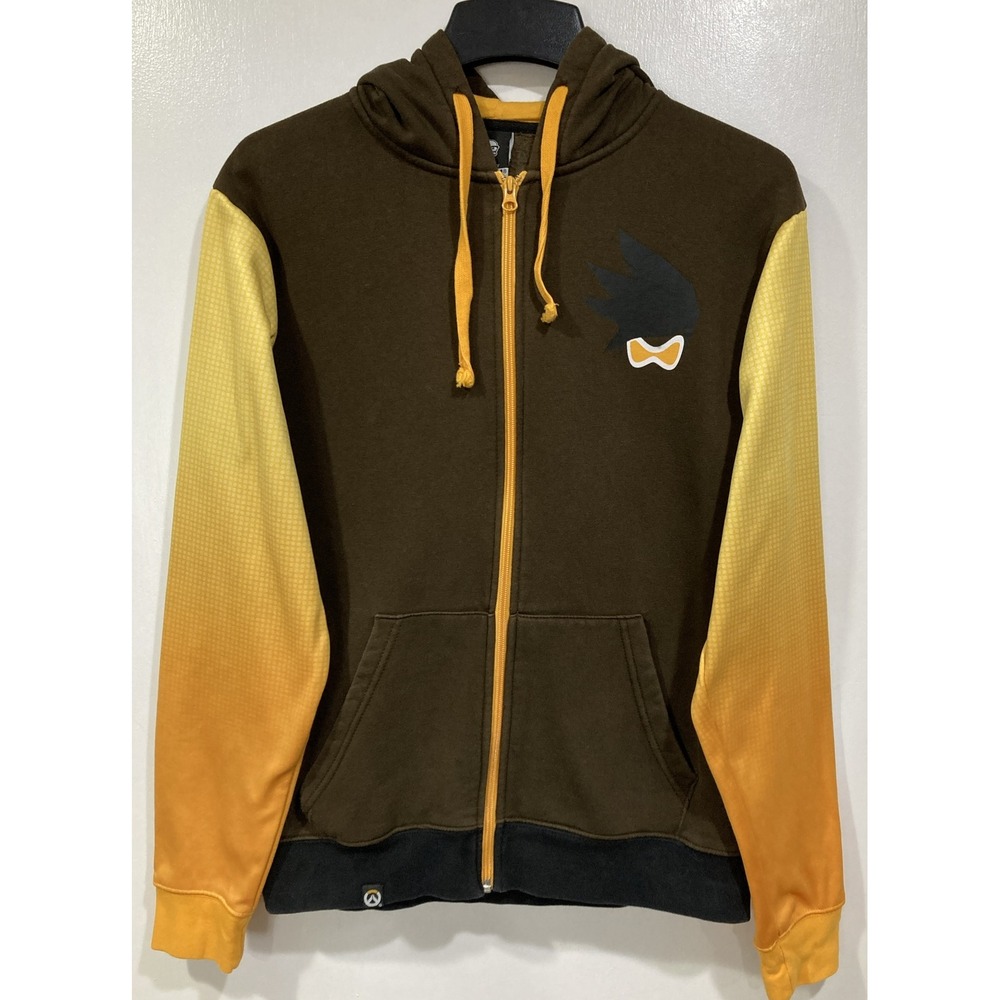 Jinx Overwatch Tracer Hoodie Mens Medium Brown Gold Sweatshirt Full Zip‎ Jacket